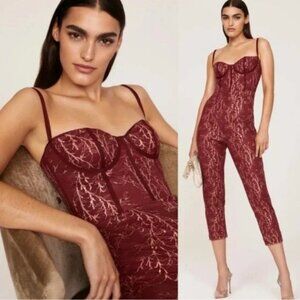 Katie May Venus Jumpsuit Lace Corset Formal Party Glam Red Burgundy Lurex Sz XS